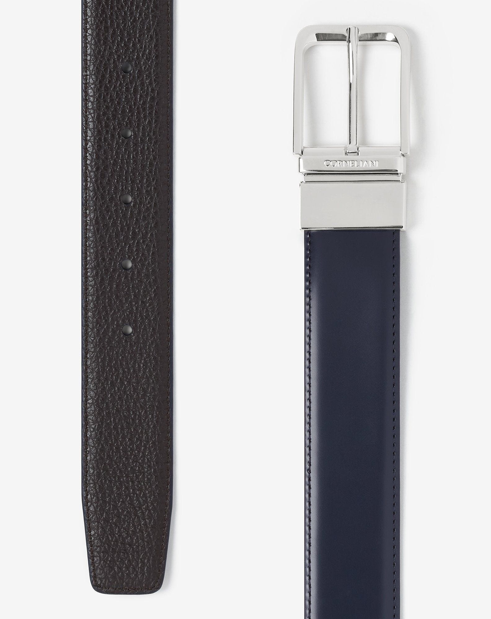 Navy blue elk print leather belt - 2