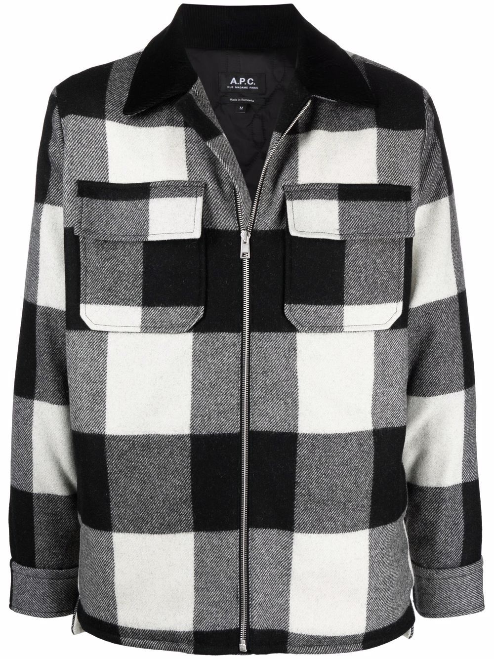 checked zip-up shirt jacket - 1