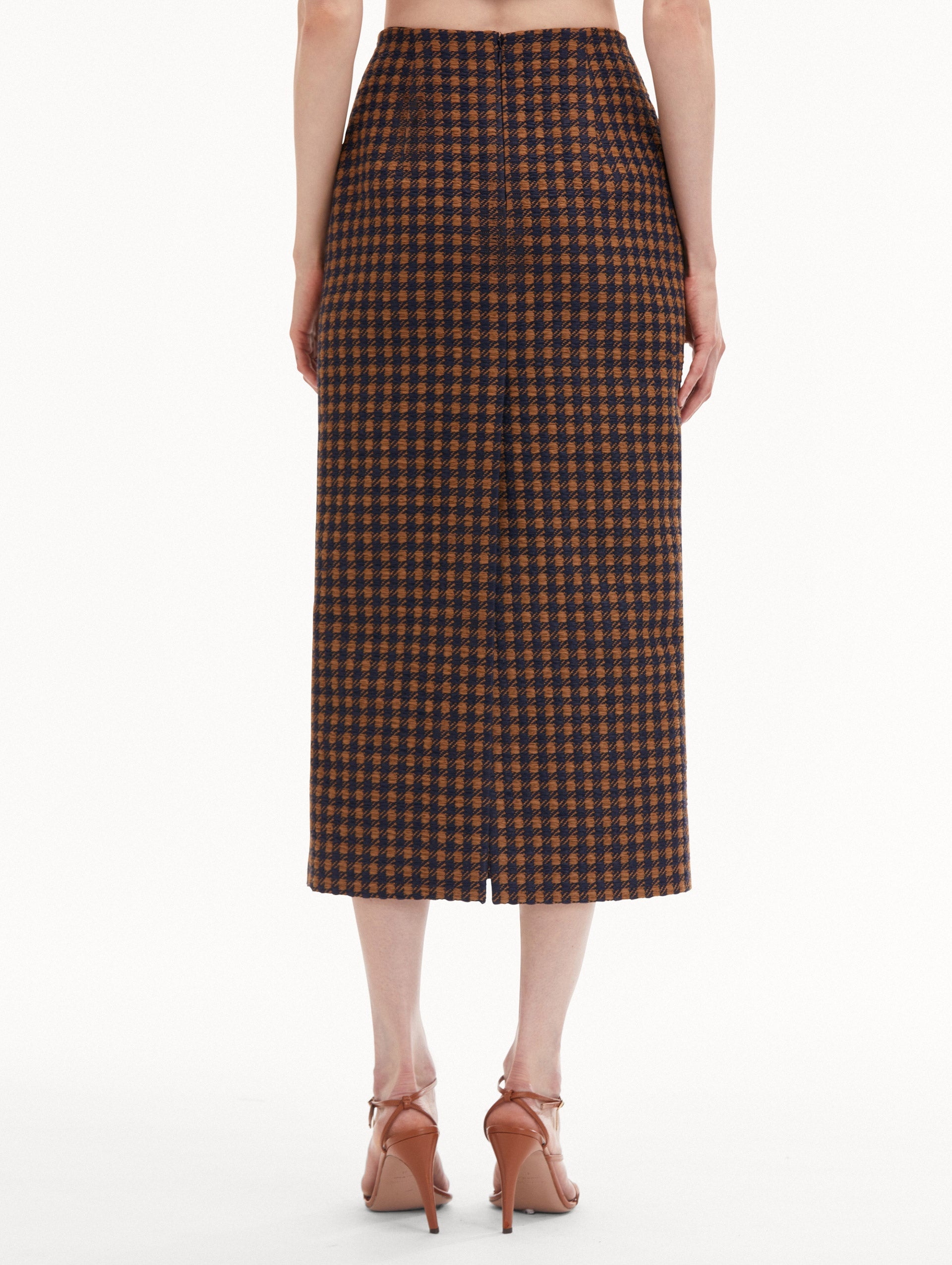 CHECK TWEED ORCHID EMBROIDERED PENCIL SKIRT - 3