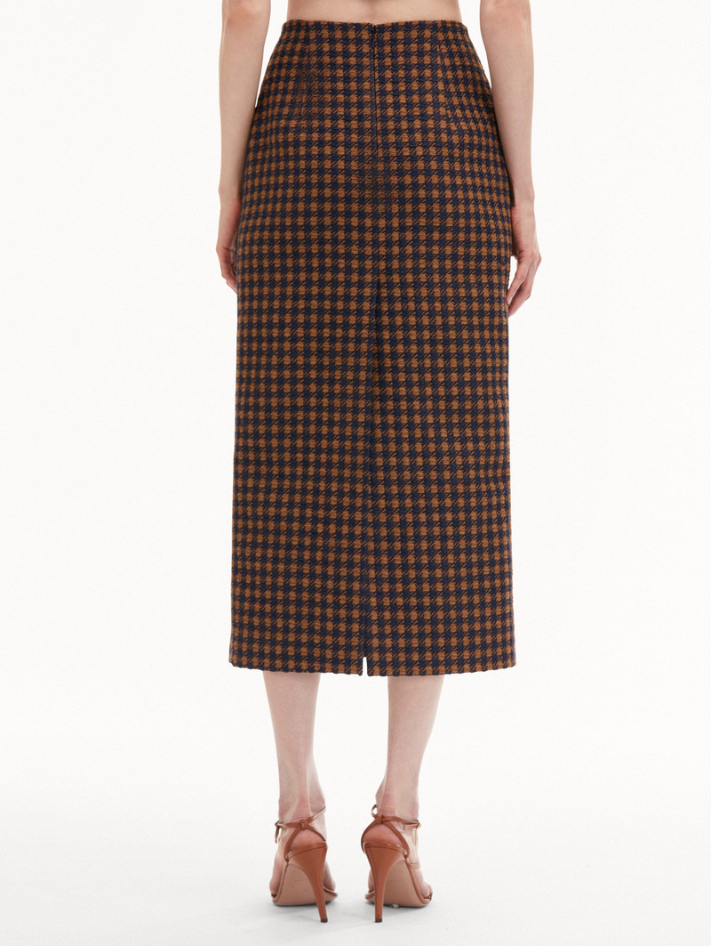 CHECK TWEED ORCHID EMBROIDERED PENCIL SKIRT 3