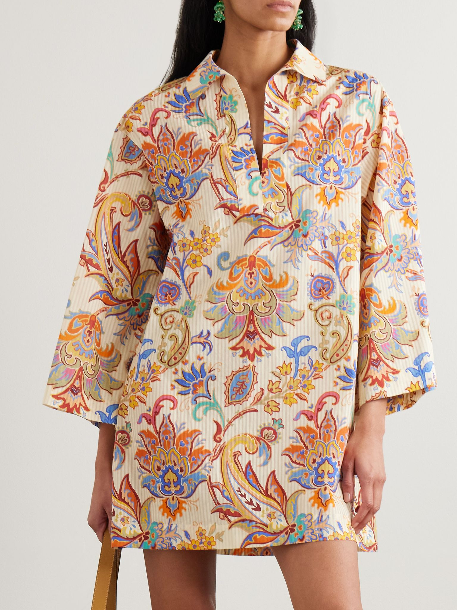Paisley-print cotton and silk-blend tunic Cream - 3