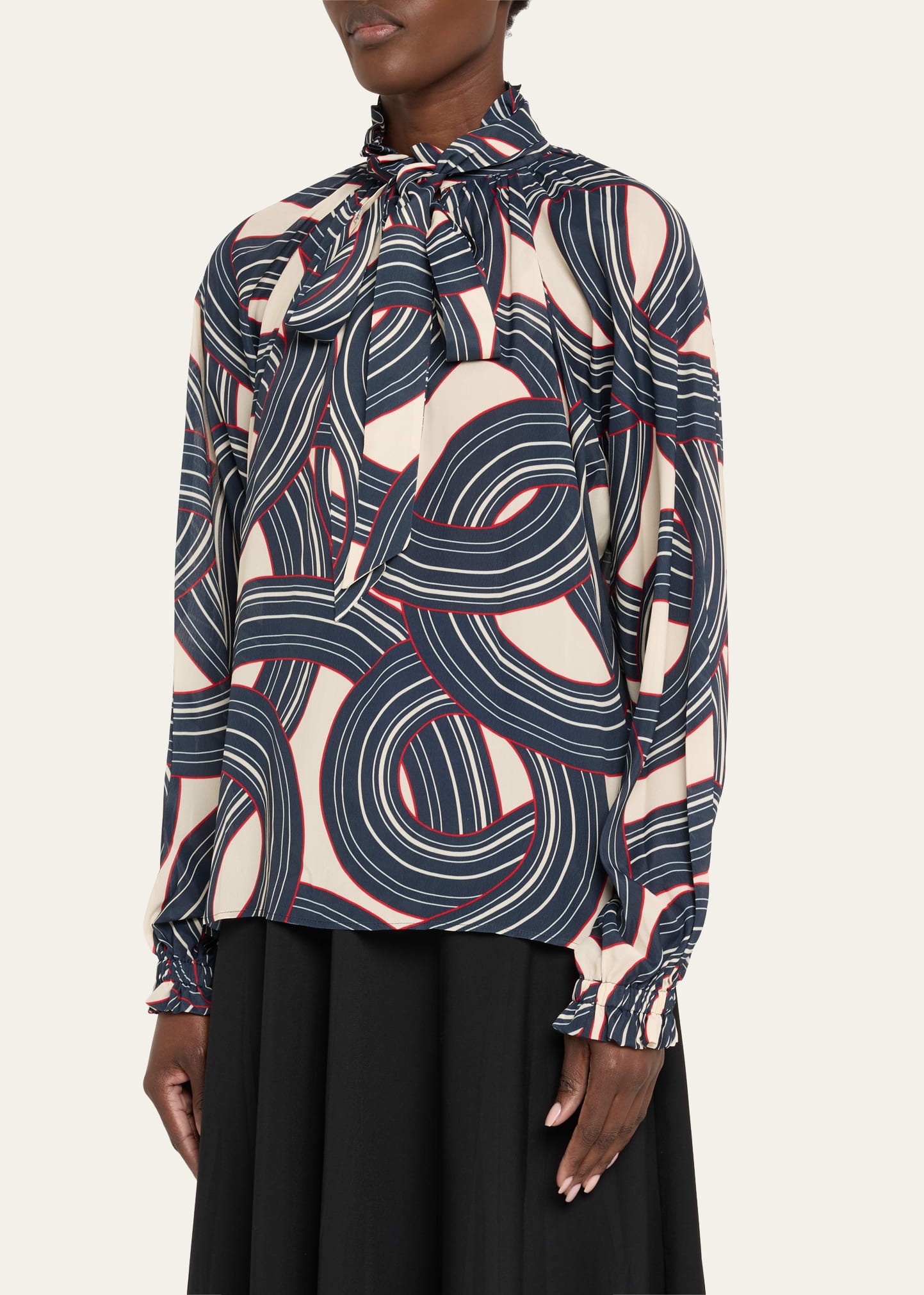 Cerere Placee Printed Blouse with Tie Neck - 4