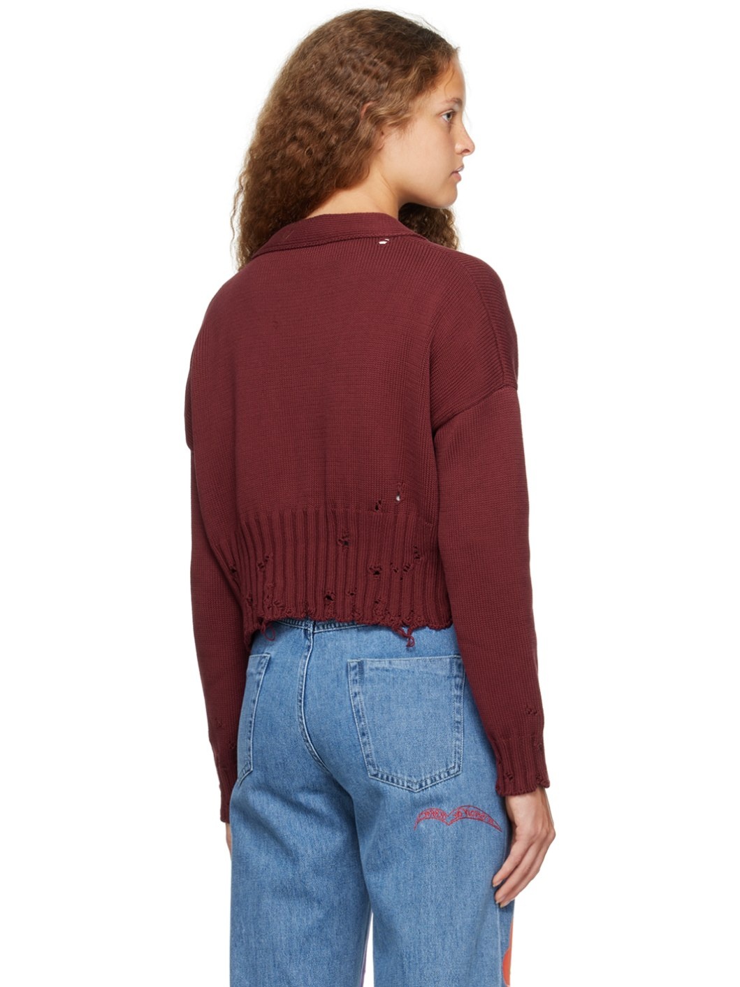 Burgundy Cropped Cardigan - 3