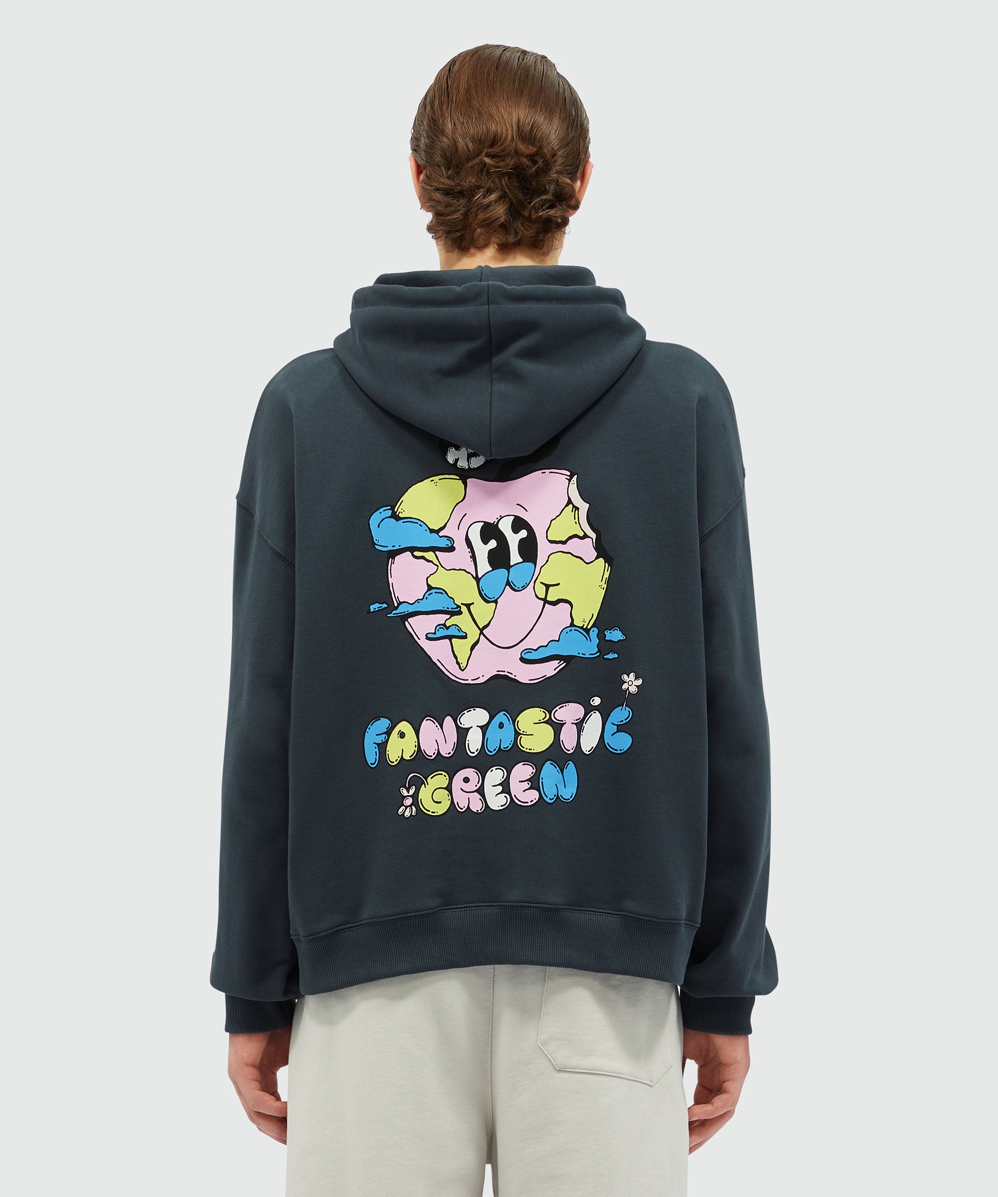Organic cotton "Fantastic Green Burro Studio" navy blue hooded-sweatshirt - 3