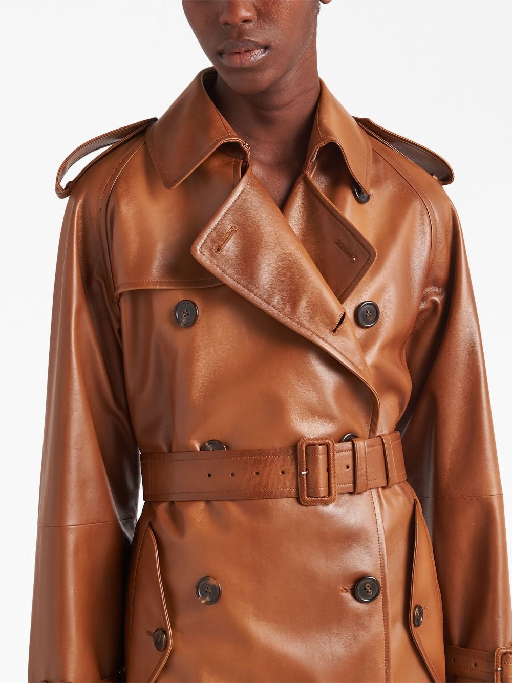double-breasted leather coat - 3
