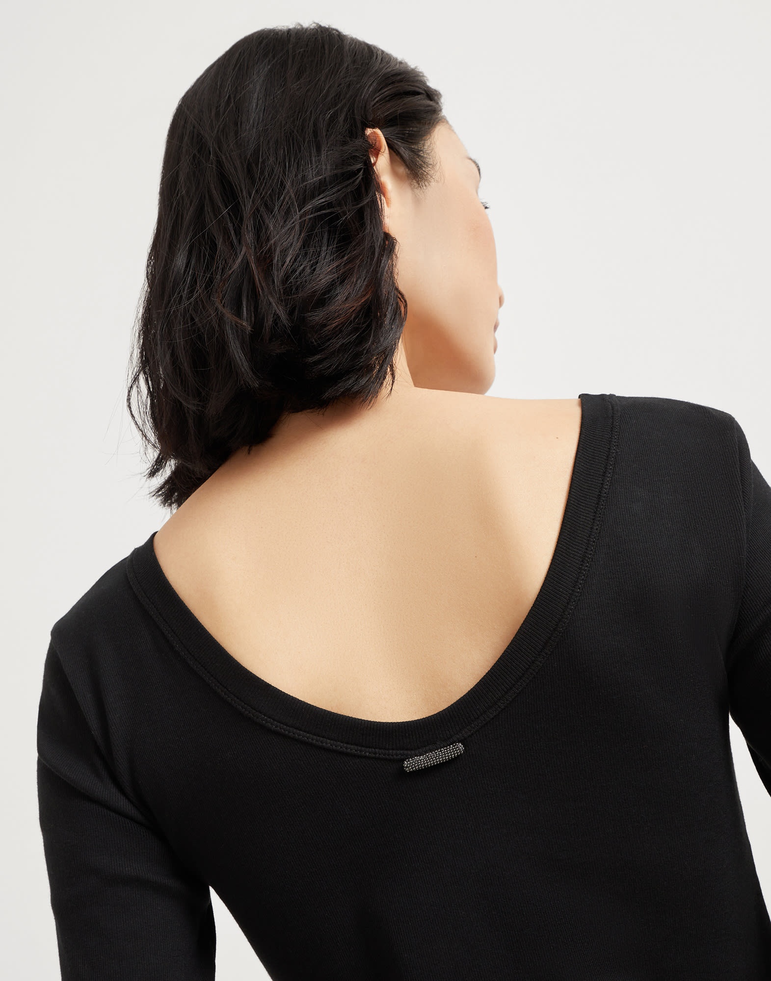 Stretch cotton ribbed jersey T-shirt with monili - 3