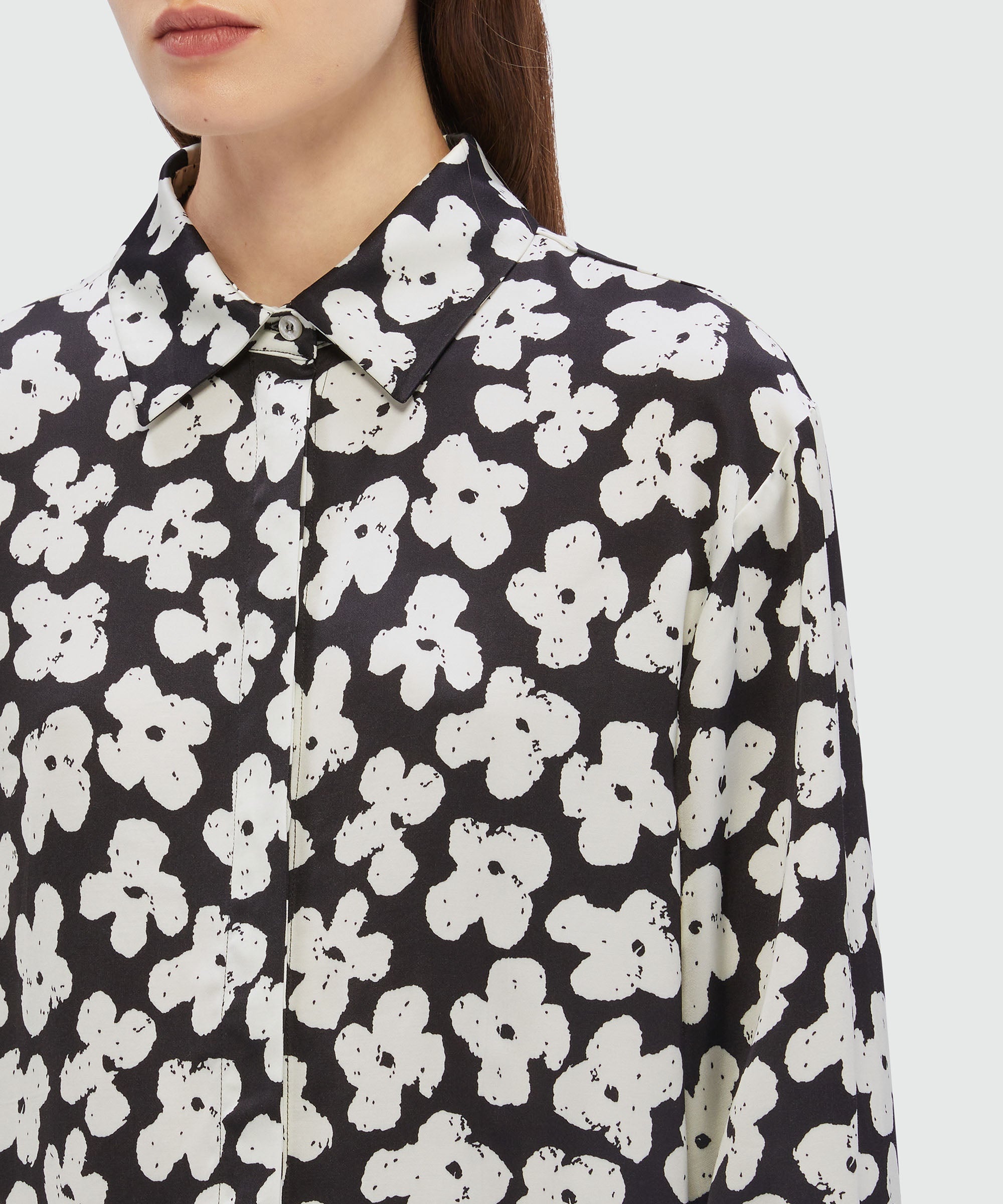 Black satin shirt with MSGM "Puffy flowers" print - 5