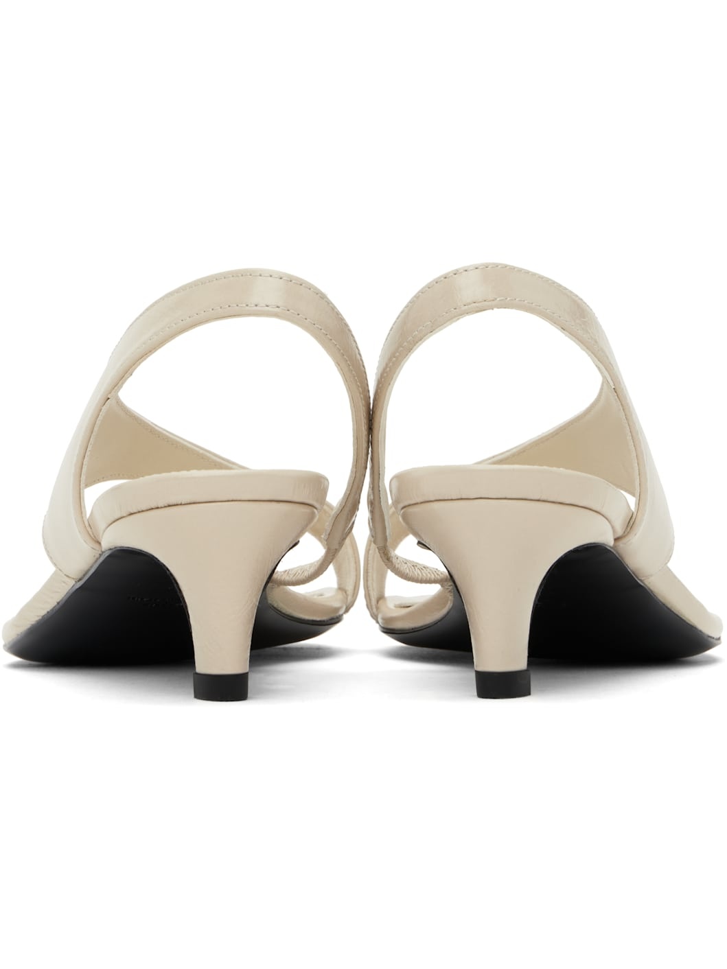 Beige Naplack Leather Thong Heeled Sandals - 2