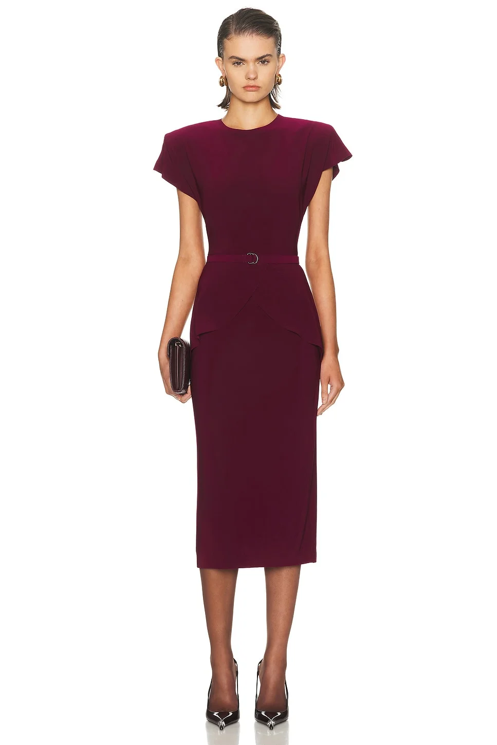 Cap Sleeve Shoulder Pad Peplum Midcalf Dress - 1