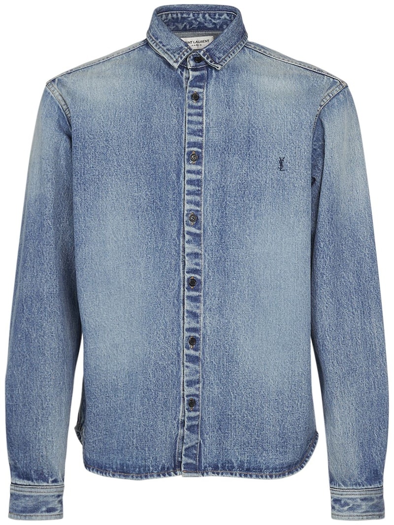 【関税＆送料込み】Saint Laurent Denim Cotton Shirt S NEW $690 SAINT LAURENT Stone Lt Blue JAPAN DENIM Classic