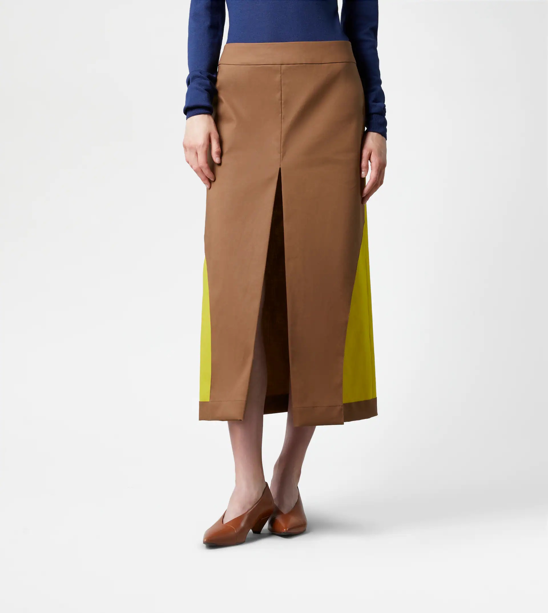 TWO-TONE MIDI-SKIRT - BROWN, YELLOW - 6