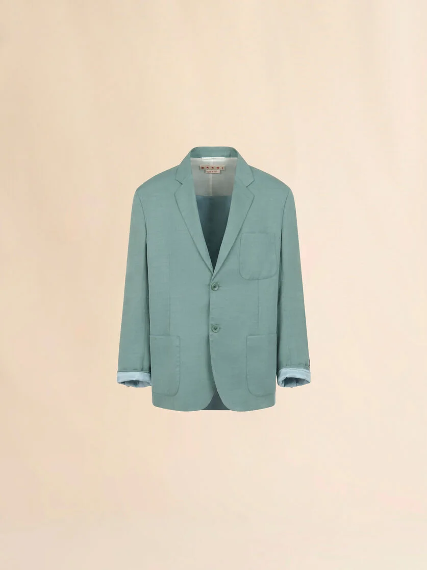 GREEN SATIN SINGLE-BREASTED JACKET - 1