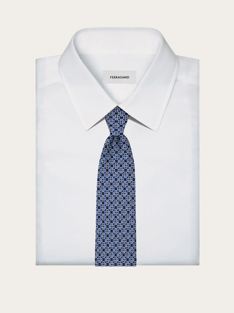 Gancini square print silk tie 4