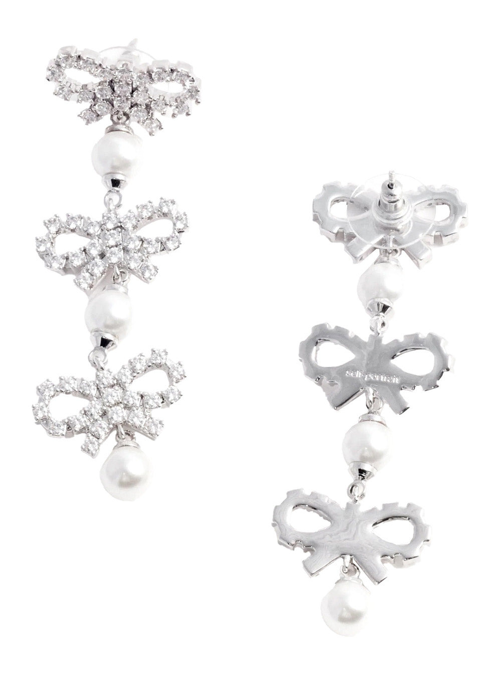 Self-Portrait Women Micro Bow Pearl Tiered Earrings - 2