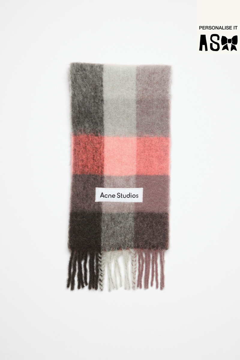 Mohair checked scarf - Mauve/bright pink/anthracite 1