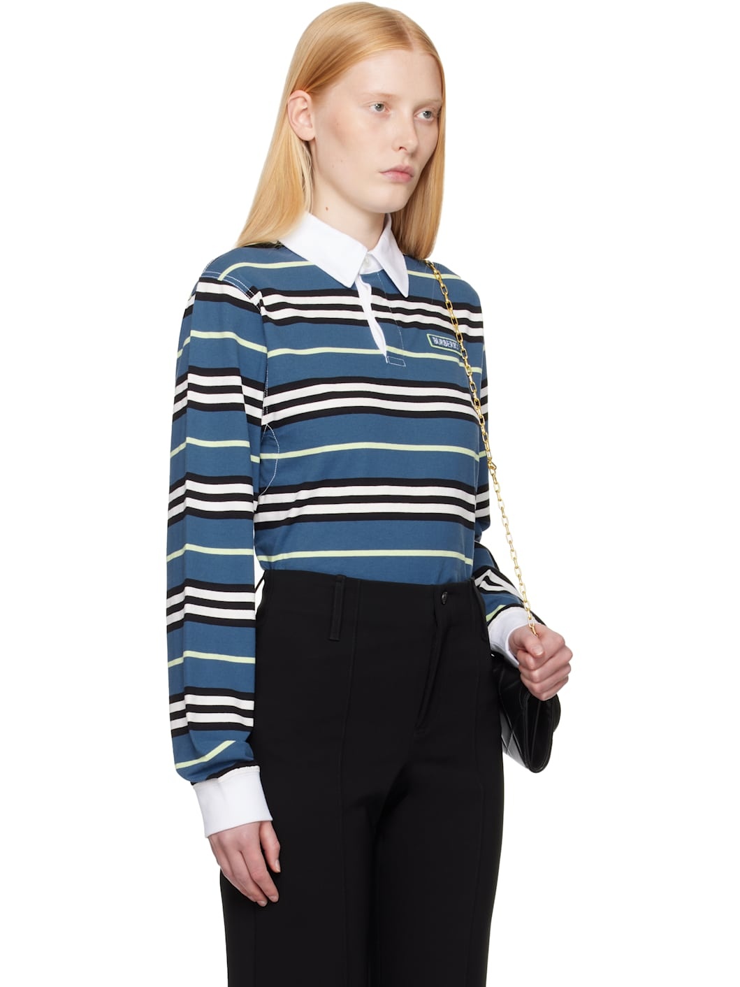 Blue Long-Sleeve Striped Cotton Polo - 2