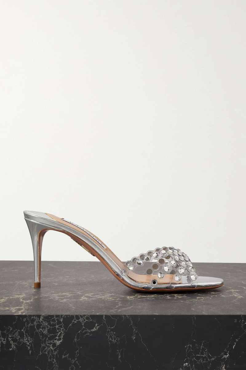 Tequila 75 crystal-embellished PVC and metallic leather mules 1
