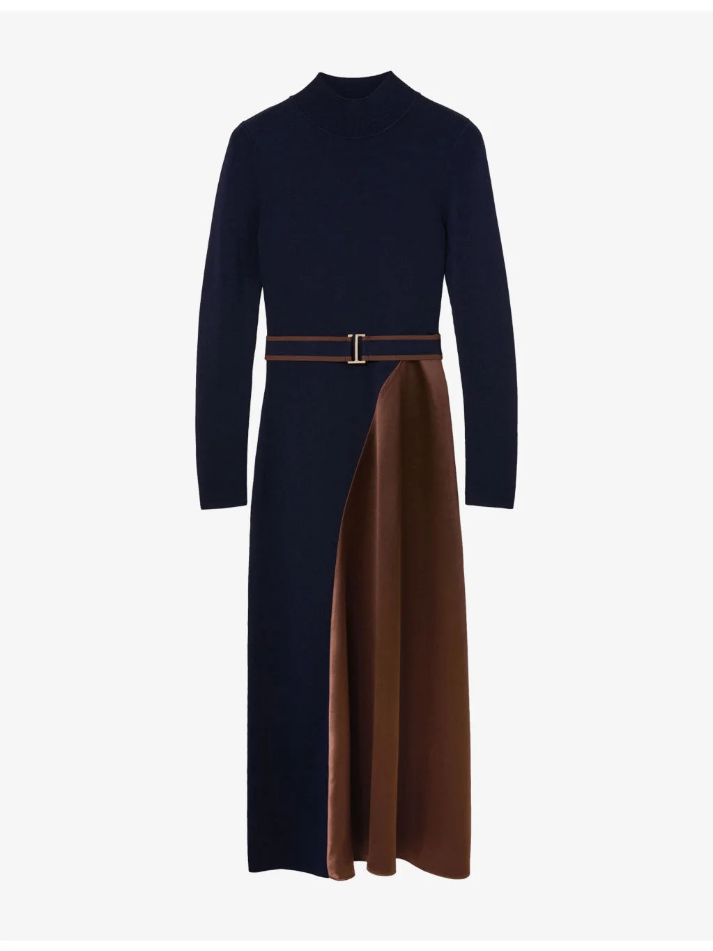 Misty Satin-Panel Knitted Midi Dress - 1