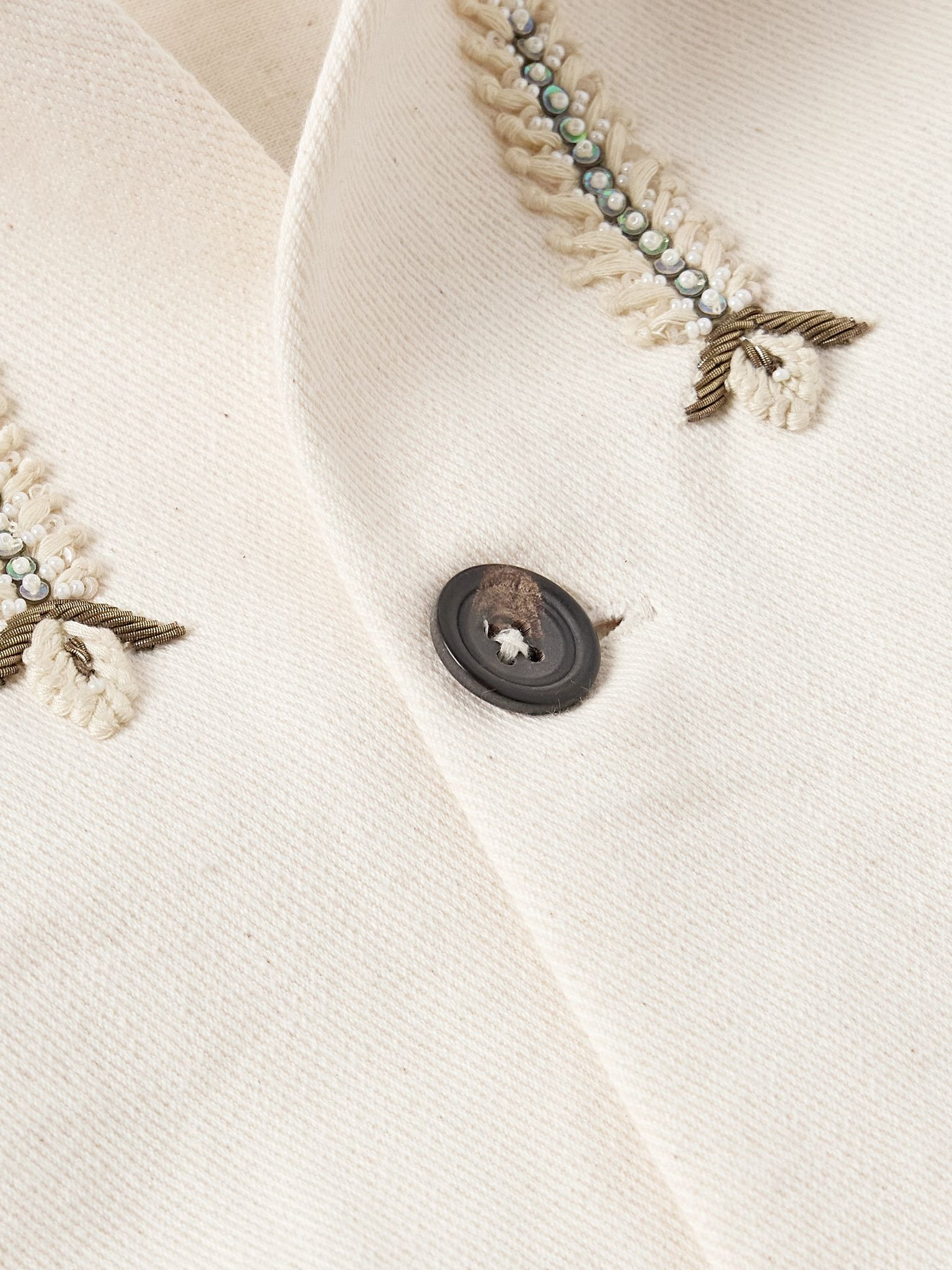 Embellished Embroidered Cotton-Twill Jacket Ecru - 4