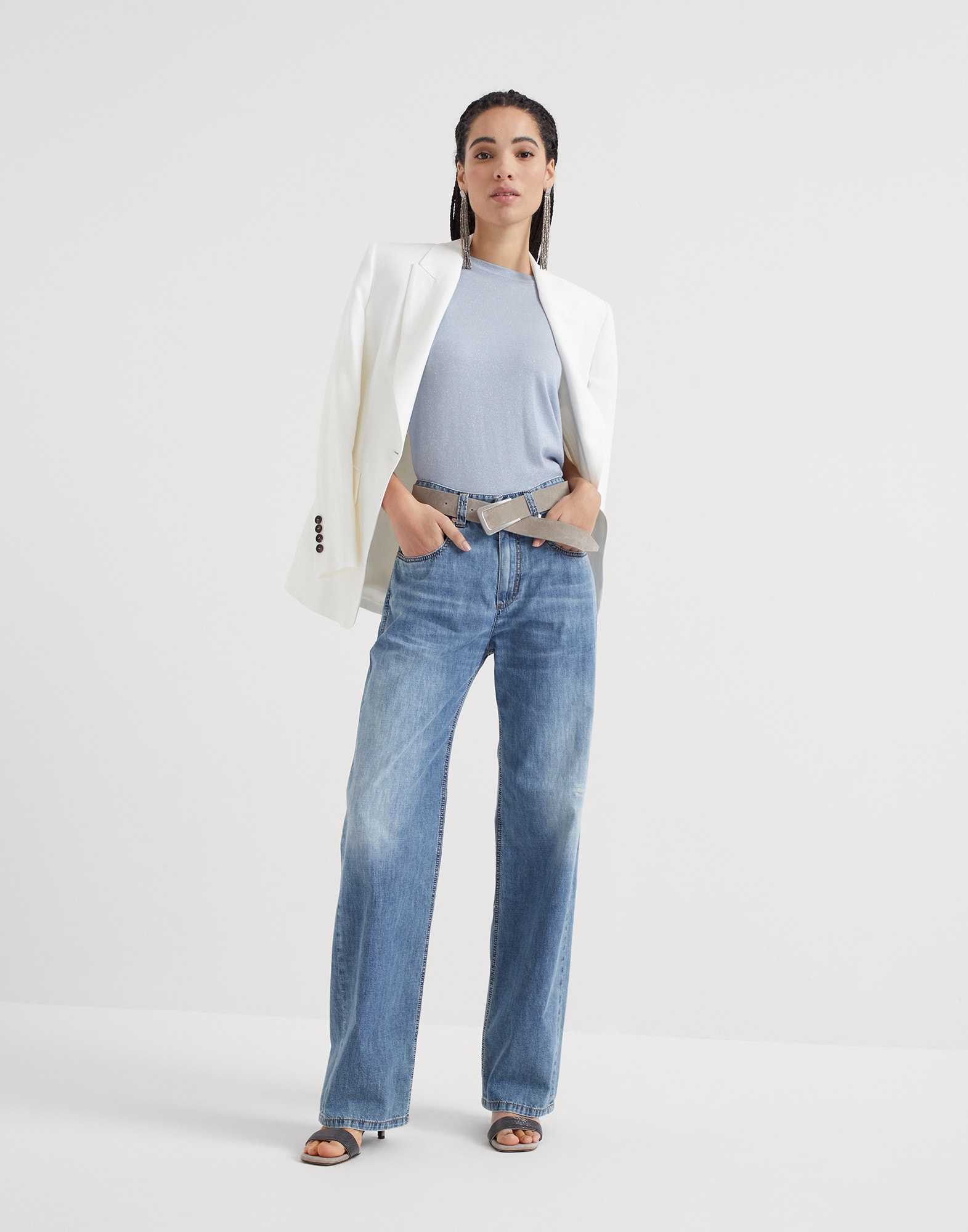 Lightweight denim loose five-pocket trousers with shiny tab - 4