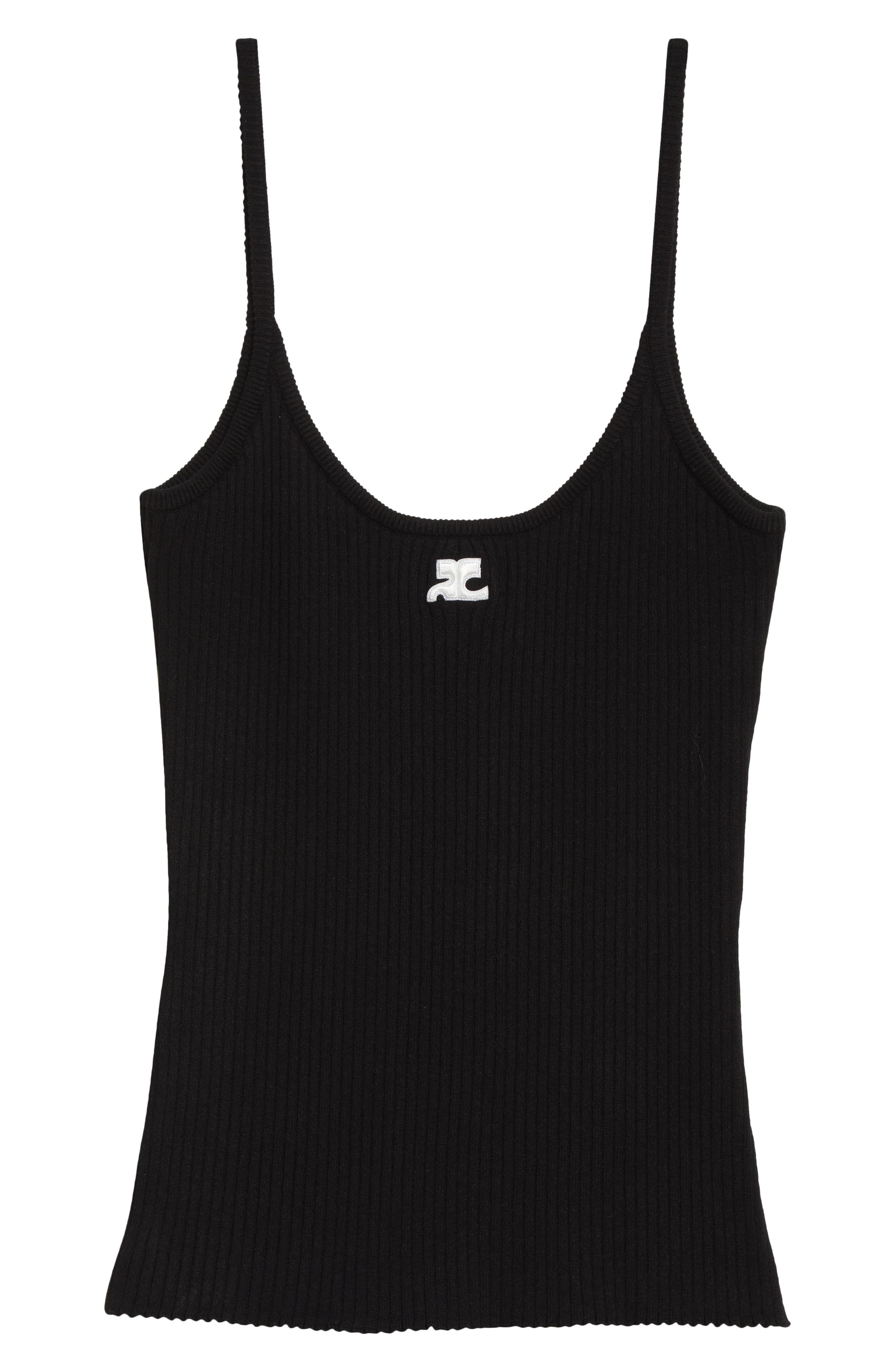 Courrèges Logo Rib Knit Tank in Black at Nordstrom - 6