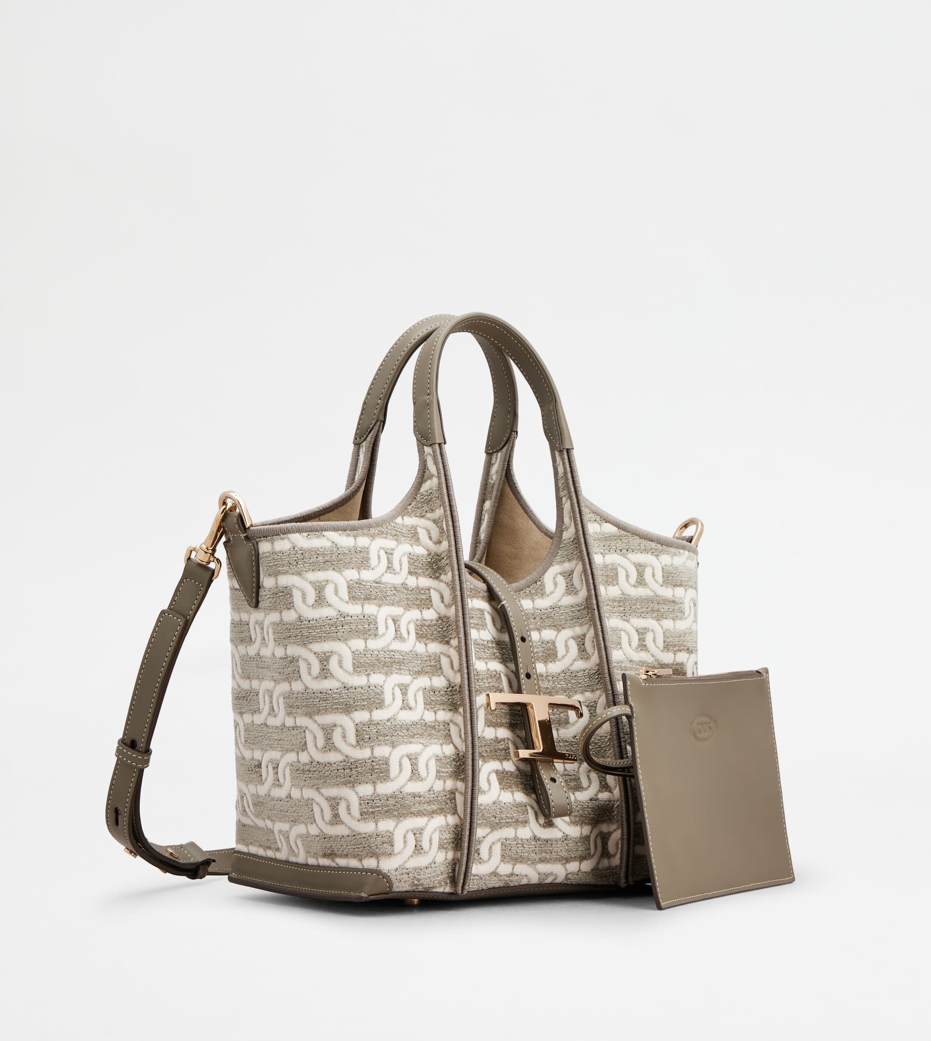 T TIMELESS SHOPPING BAG IN FABRIC AND LEATHER MINI - GREY, OFF WHITE - 5
