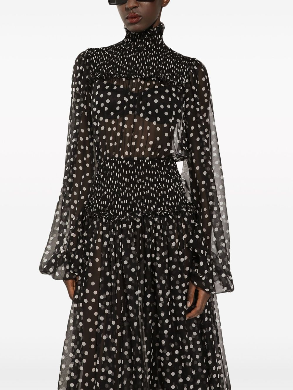 polka dot-print silk dress - 4