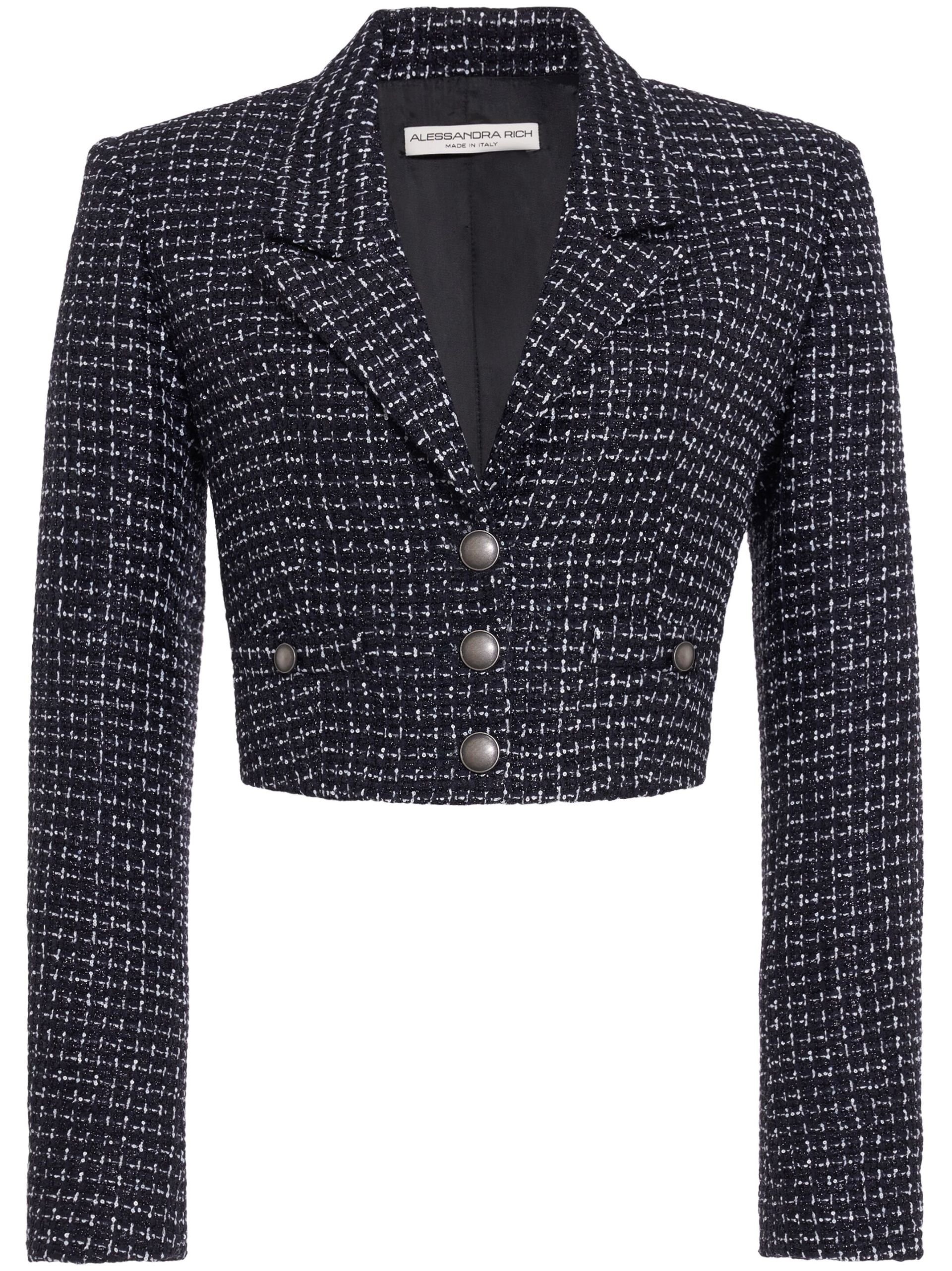 Blue Cropped Tweed Blazer - 1