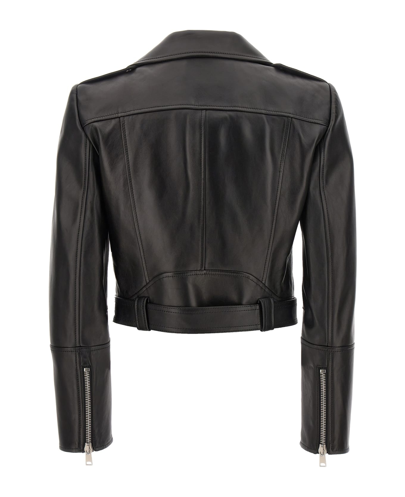 Cropped Biker Jacket With Matching Belt In Smooth Leather - 3