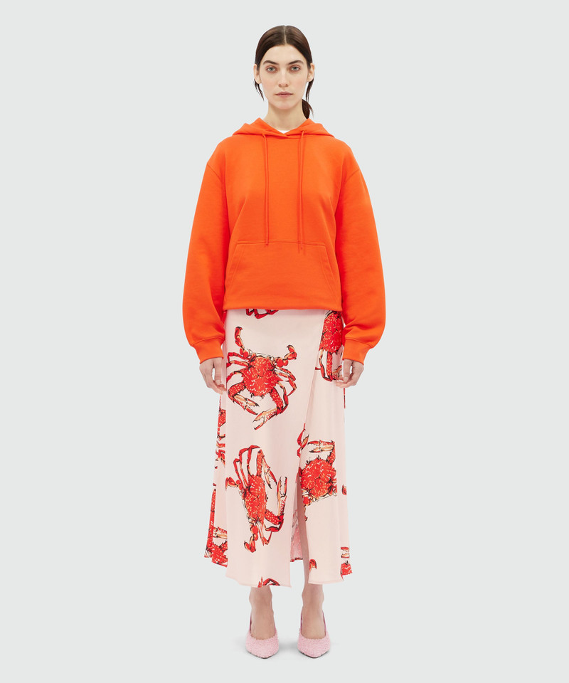 MSGM Fluid midi skirt in pink satin with "King grab" print outlook