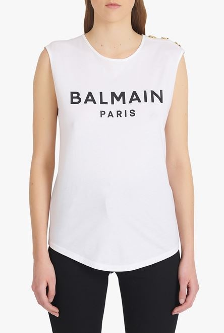 White eco-designed cotton T-shirt with flocked black Balmain logo - 5