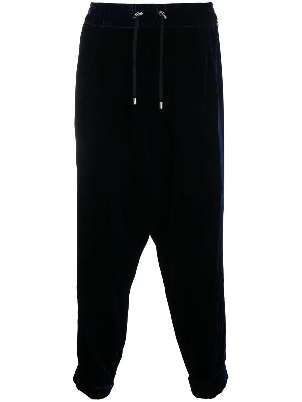 velvet drop-crotch track trousers - 1