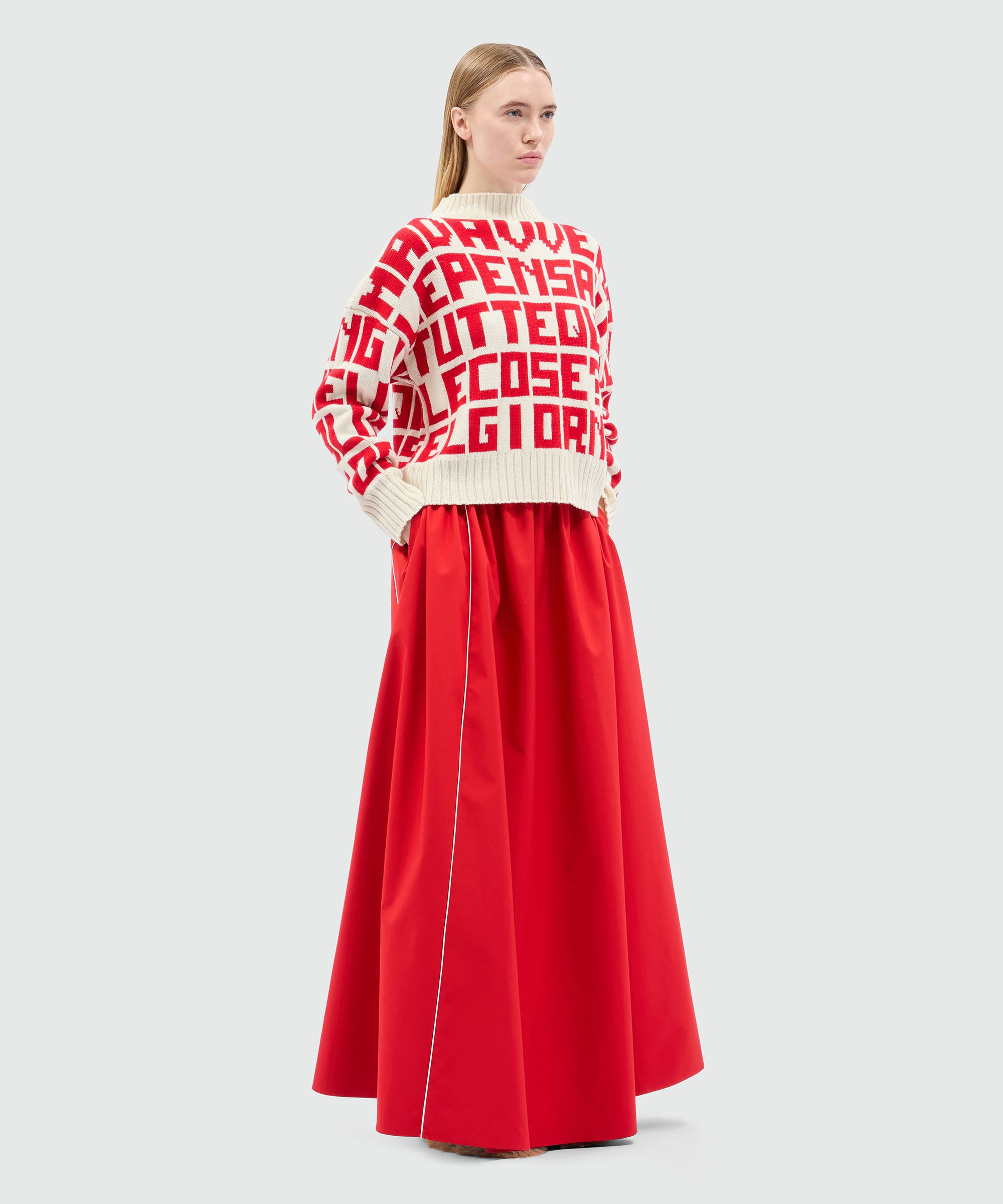 Caterina Frongia x MSGM cream sweater with red jacquard quotes - 4