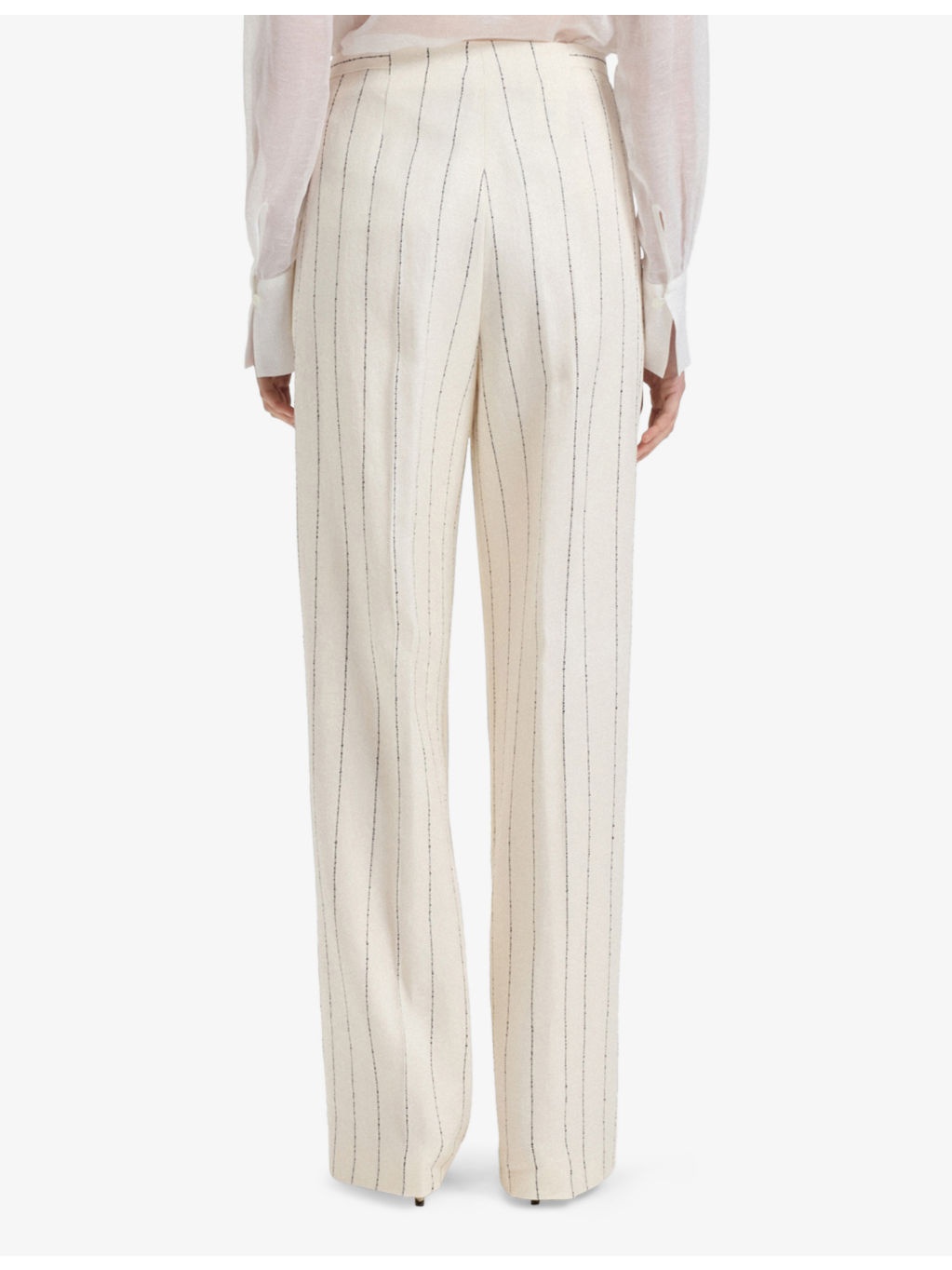 Pinstriped Wide-Leg High-Rise Stretch Linen-Blend Trousers - 4