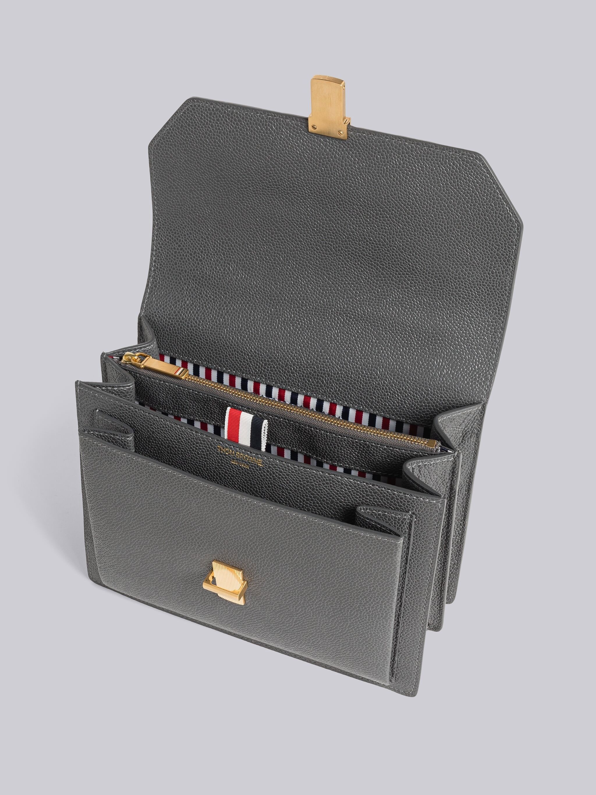 PEBBLE GRAIN LEATHER 4-BAR TOP HANDLE SMALL SCHOOL BAG - 5