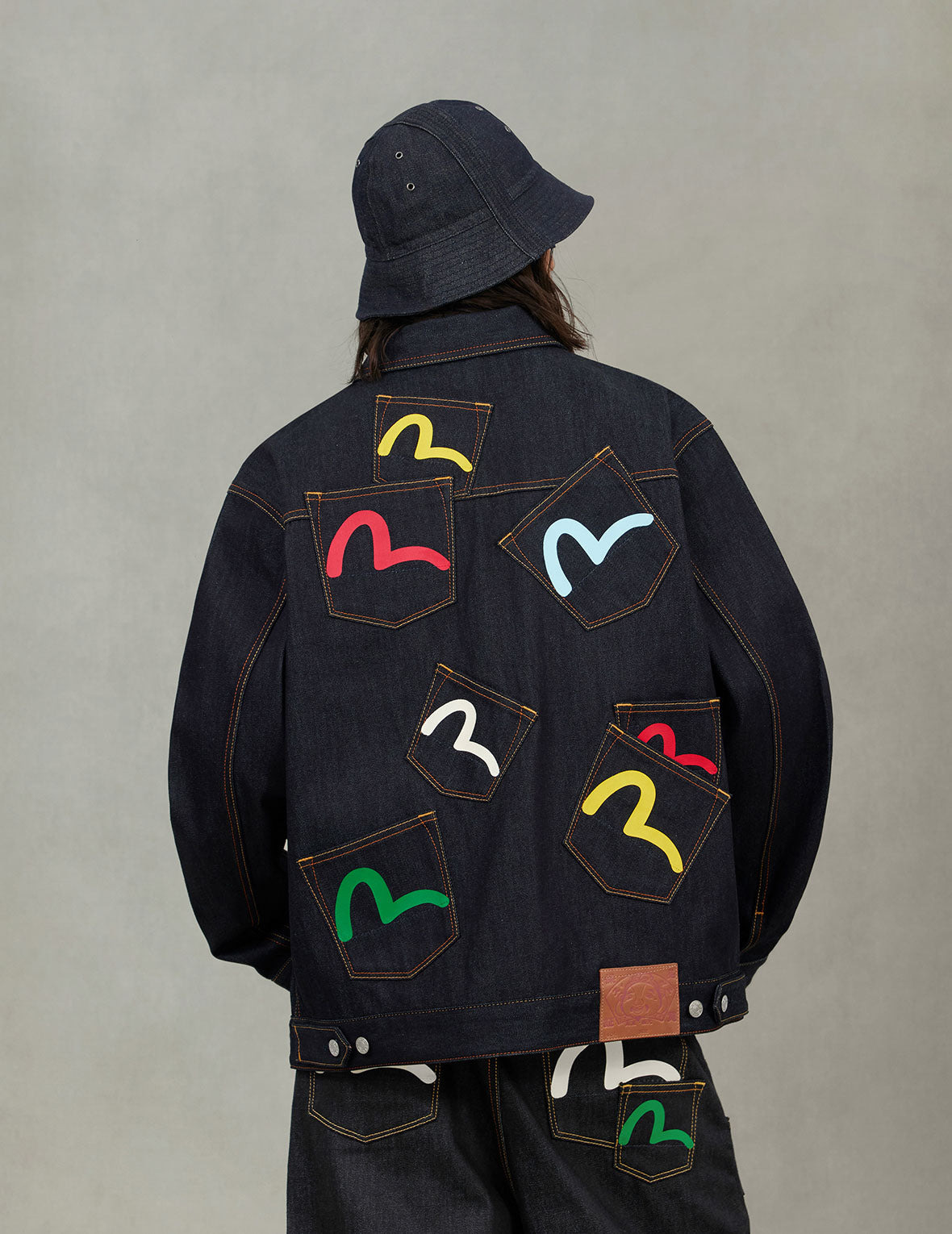 Seagull Print and Multi-Pocket Relax Fit Denim Jacket - 7