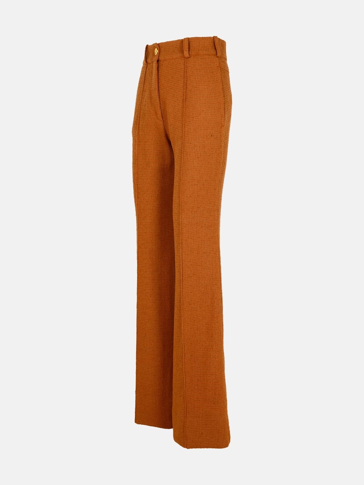 BROWN WOOL BLEND FLARE PANTS - 2