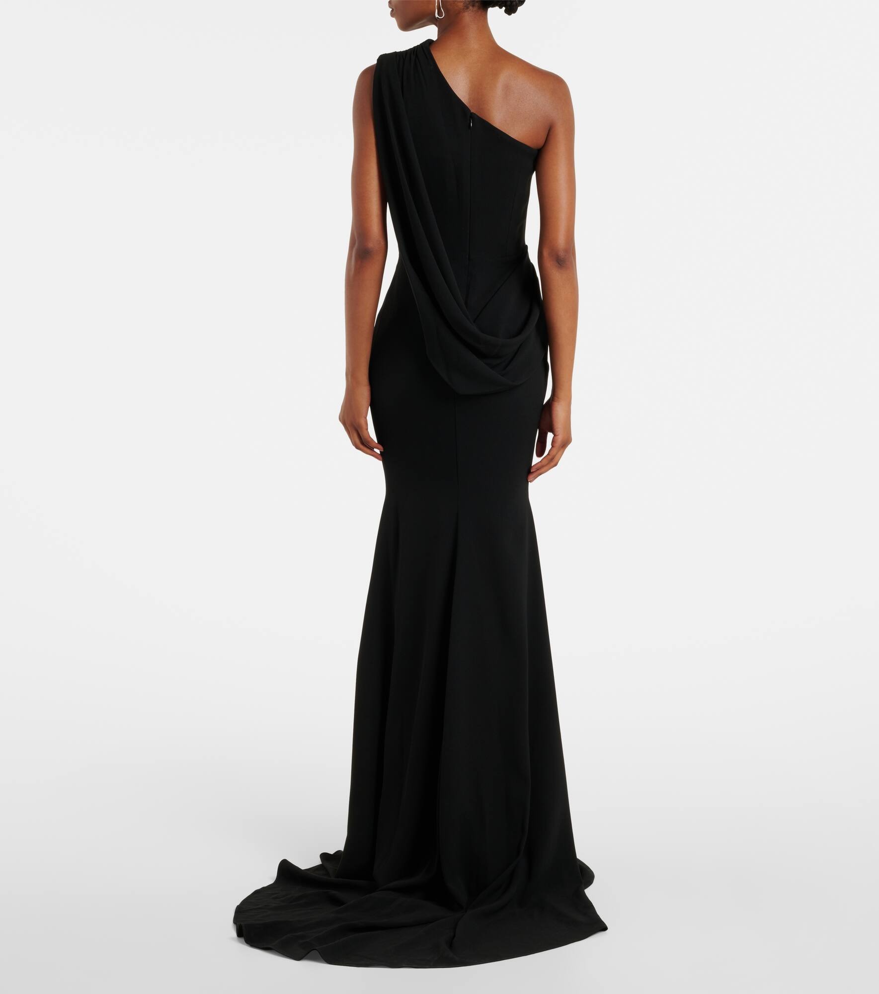 Draped one-shoulder crêpe gown - 3