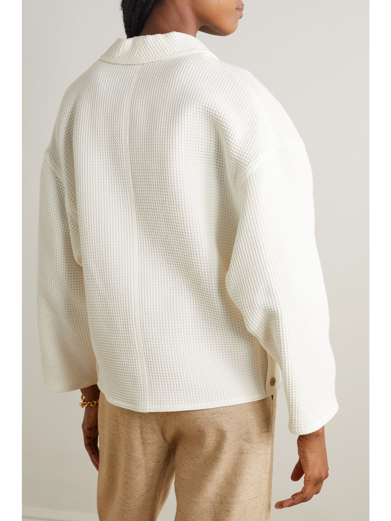 Shana waffle-knit cotton cardigan White - 4