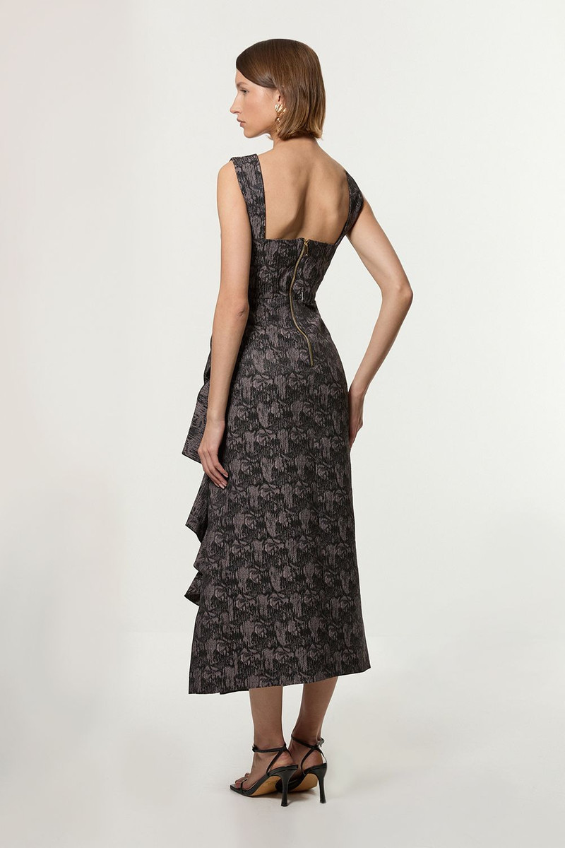 Petite Jacquard Ruffle Strappy Tailored Maxi Dress 5