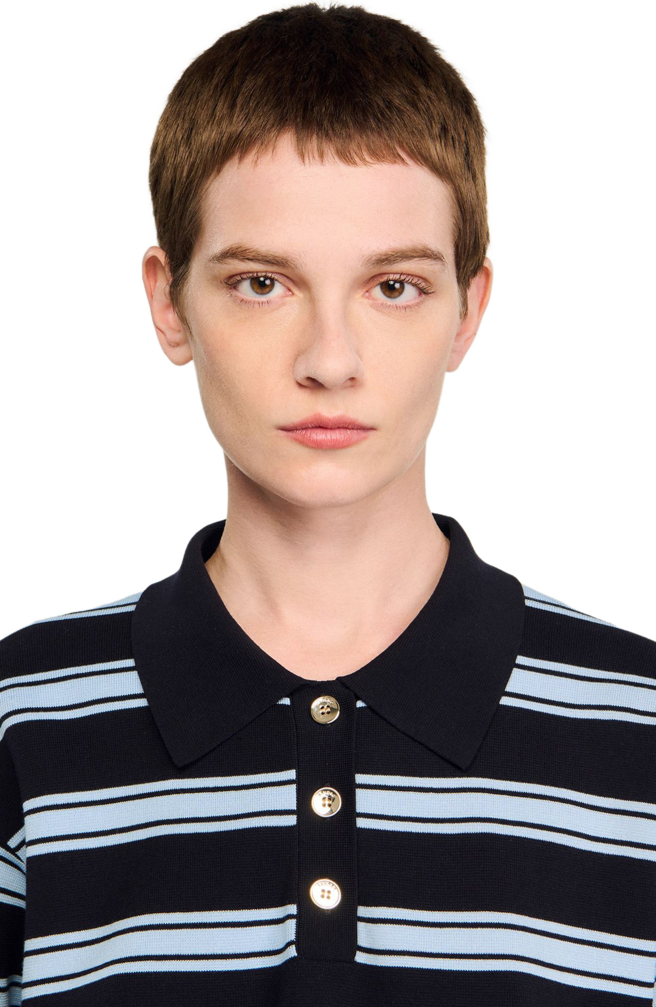 SANDRO Striped polo sweater in Navy Blue at Nordstrom - 4