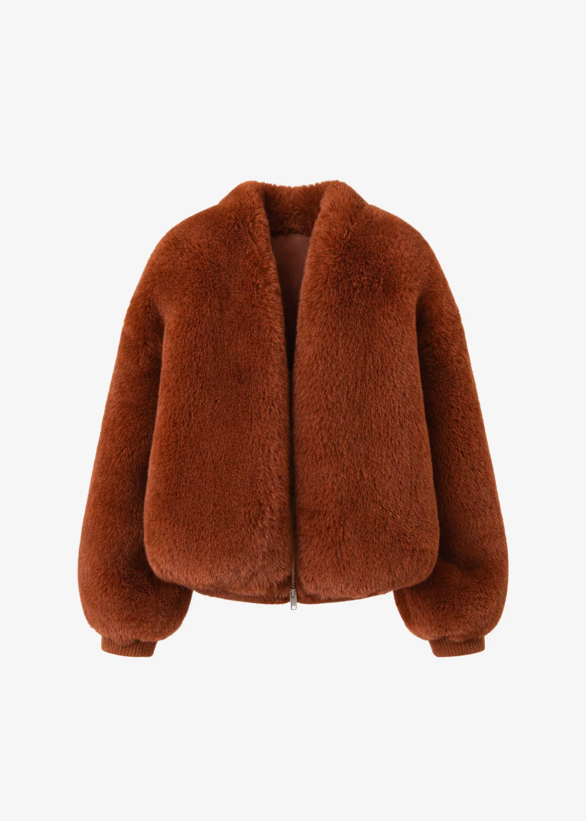 Senna Faux Fur Collarless Jacket - Bronze - 1