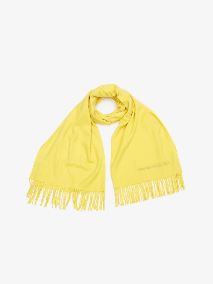 Women's Embroidered Stole in Lemon - 2