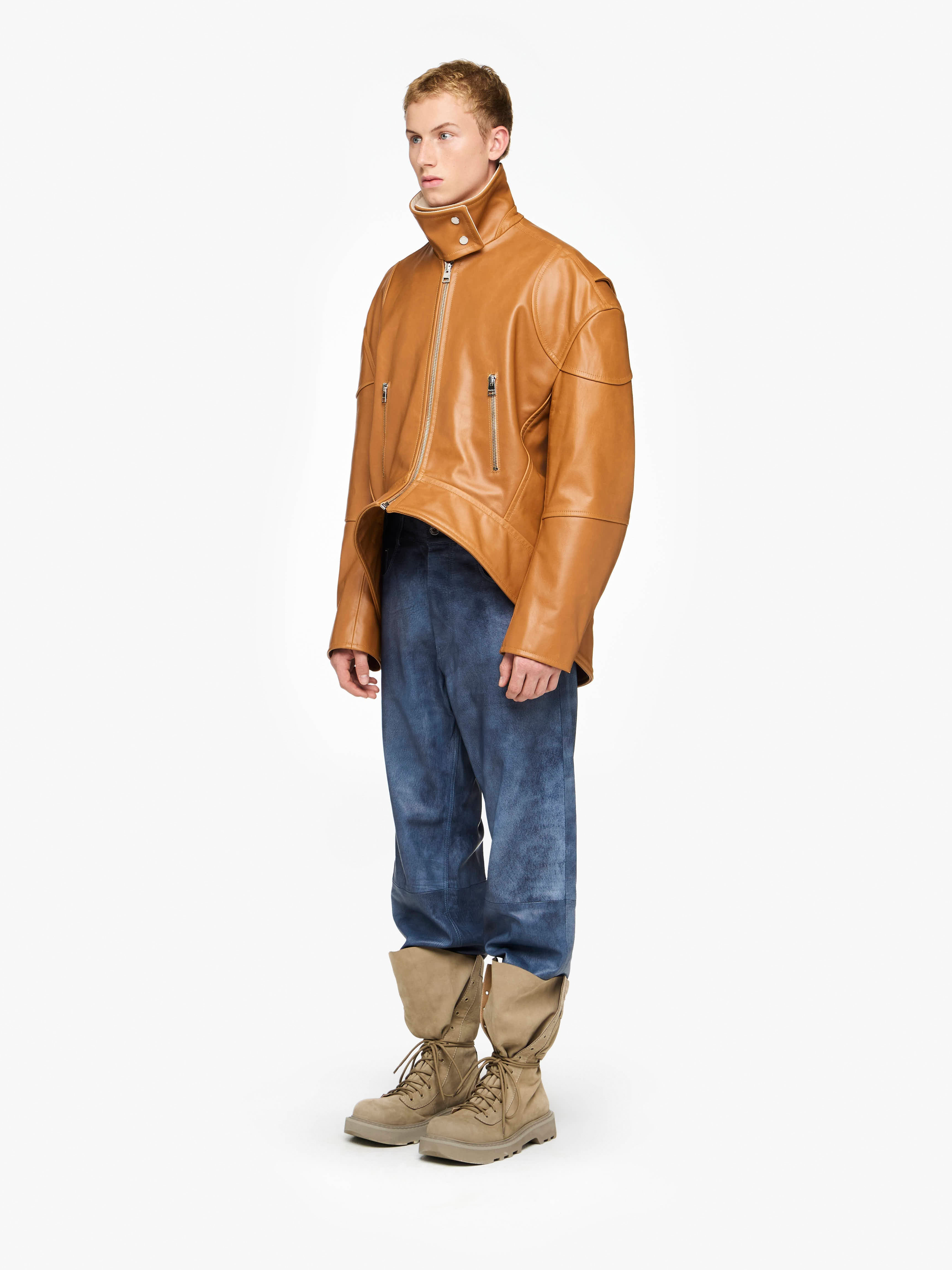 CURVED LEATHER HEM HIGH NECK JACKET - 4