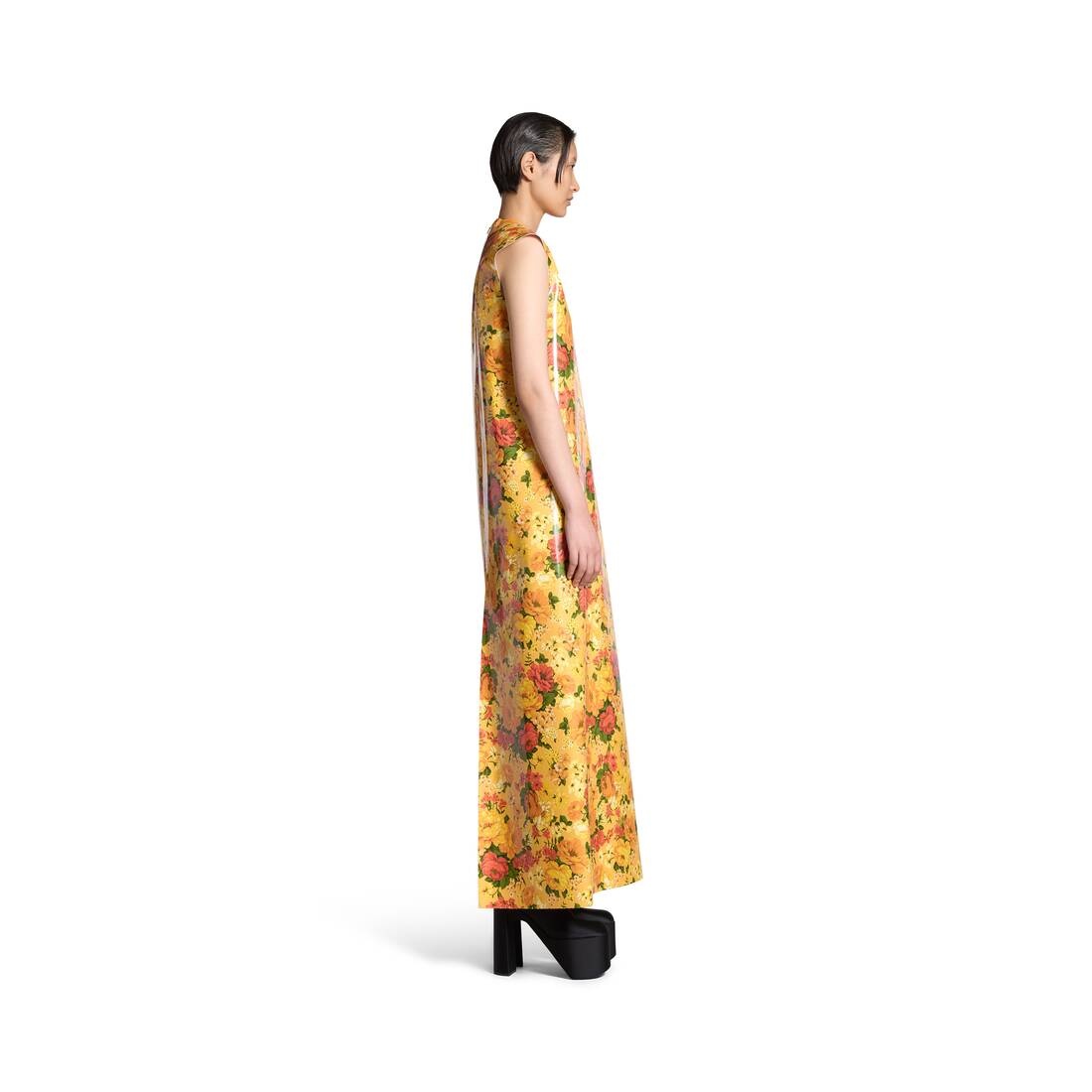 Women's Faux Vinyl Floral Sleeveless Dress in Orange - 3