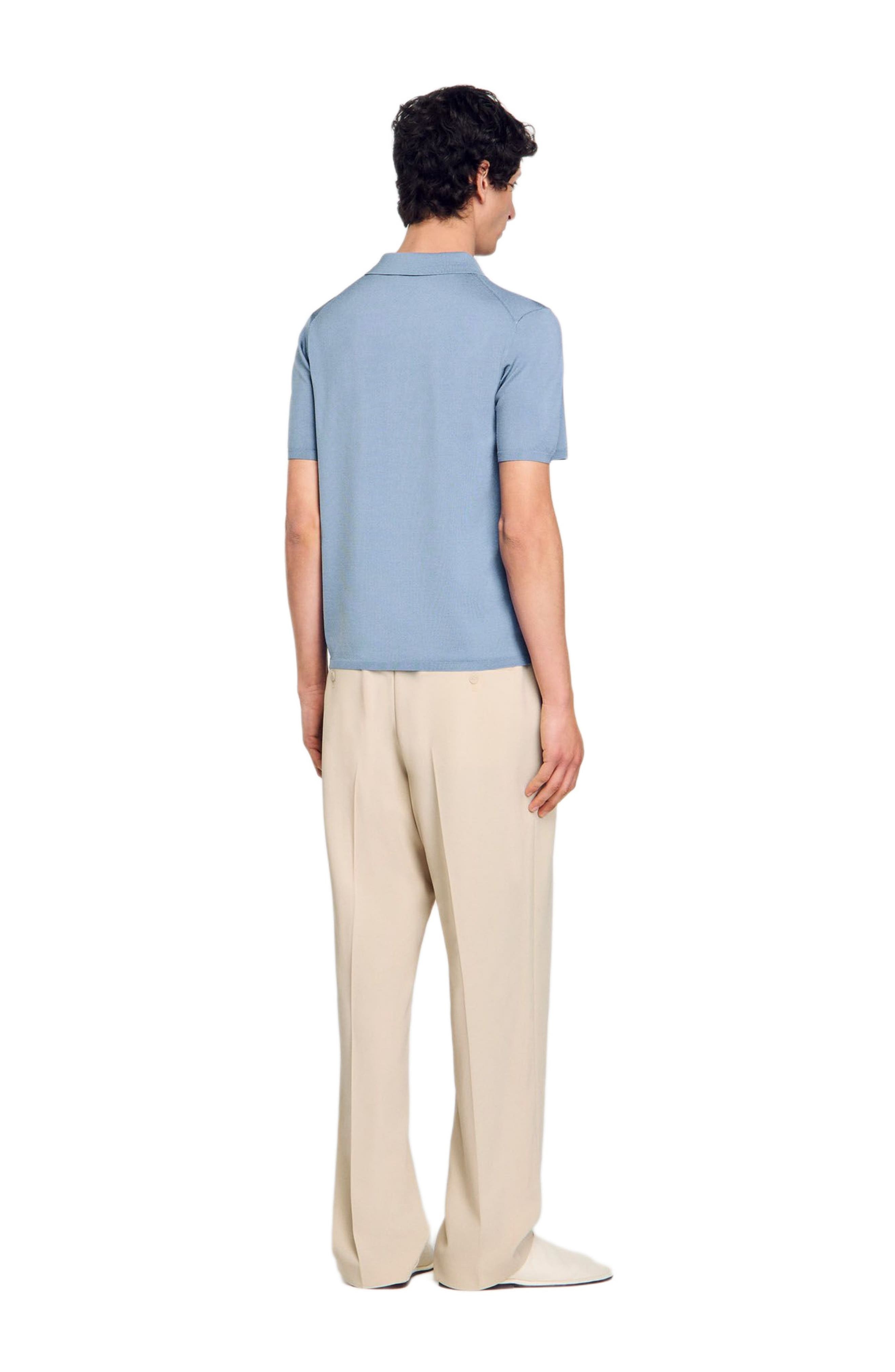 SANDRO Short-sleeve knitted polo shirt in Chambray at Nordstrom - 2