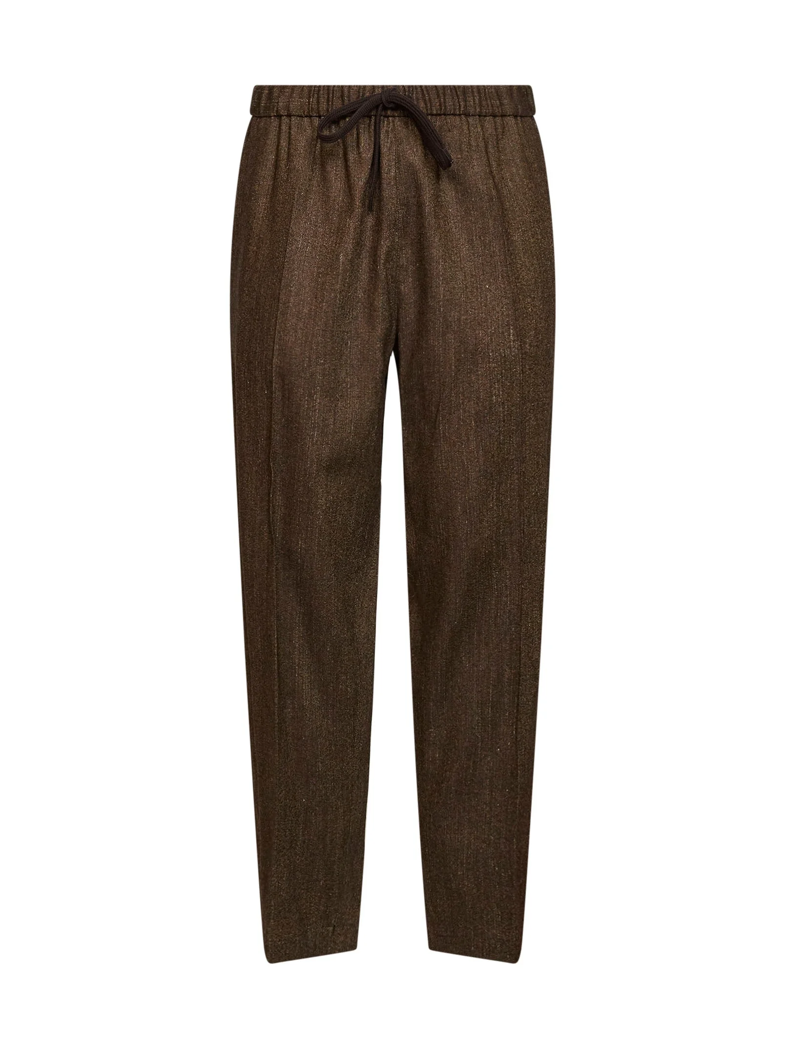 Brown mélange wool-blend drawstring trousers - 1