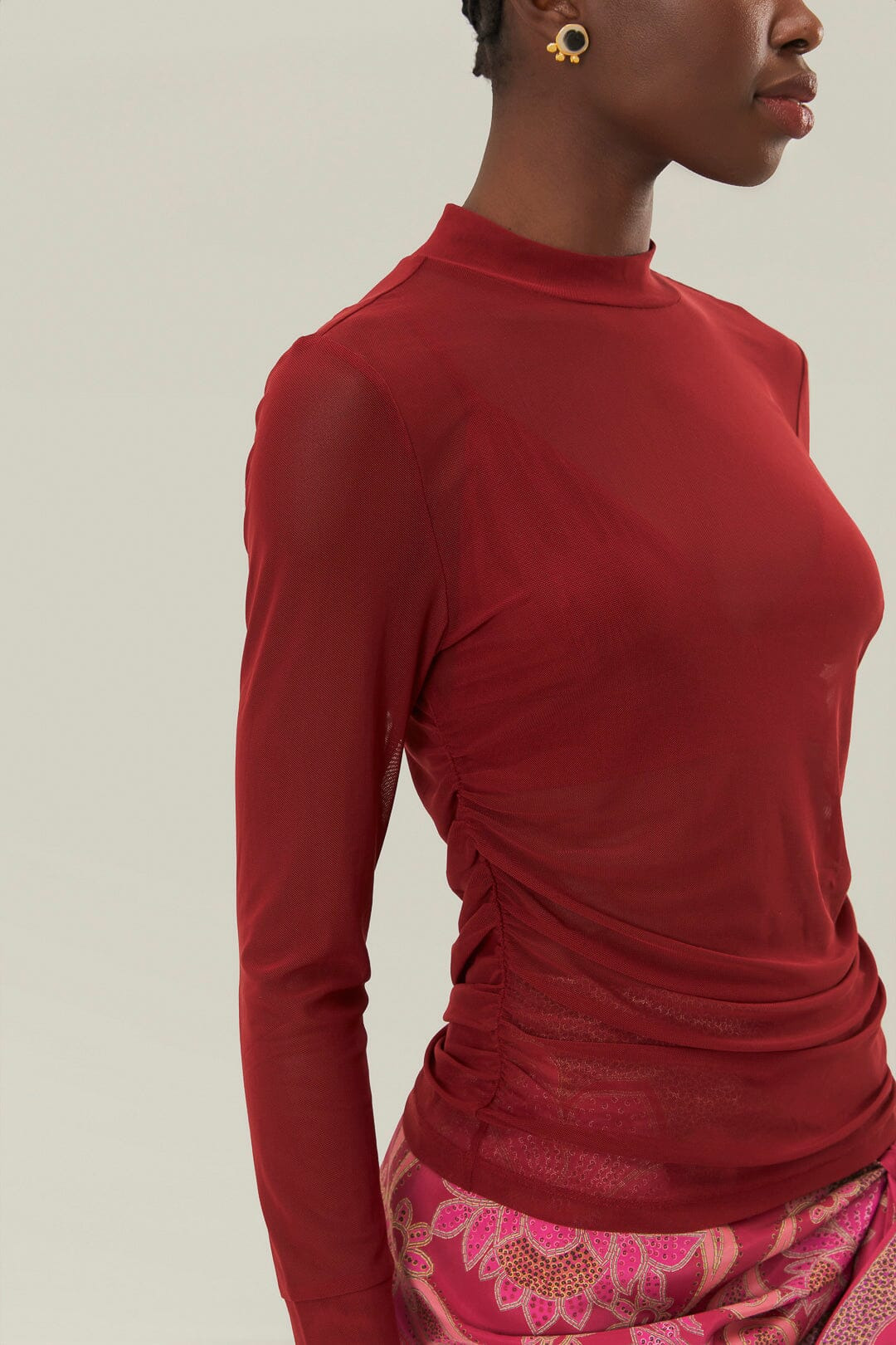 Burgundy Jersey Blouse - 4