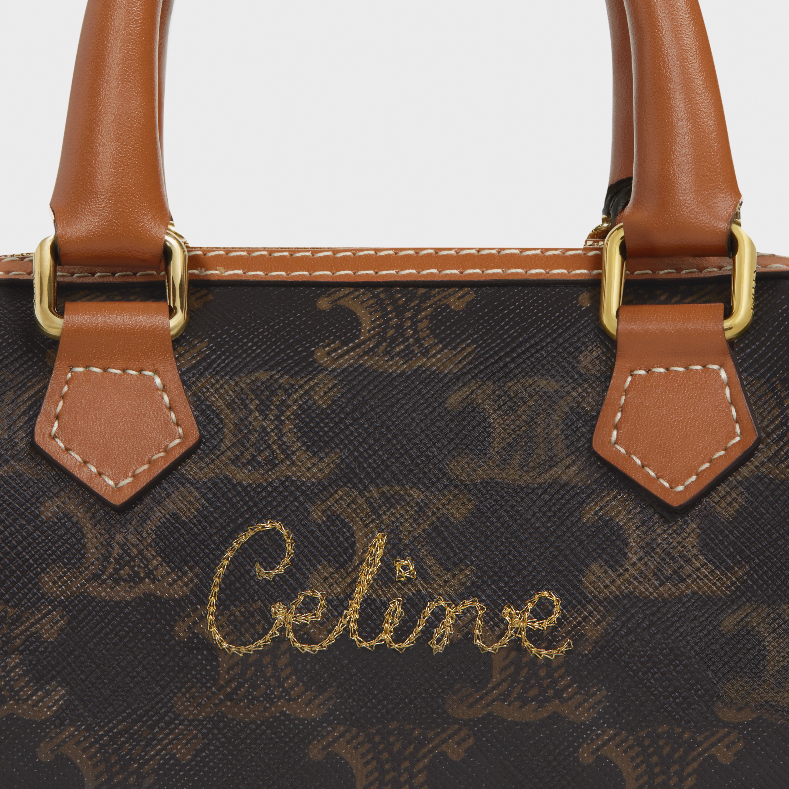 Mini Boston Bag in Triomphe Canvas with Celine Cursive - 4