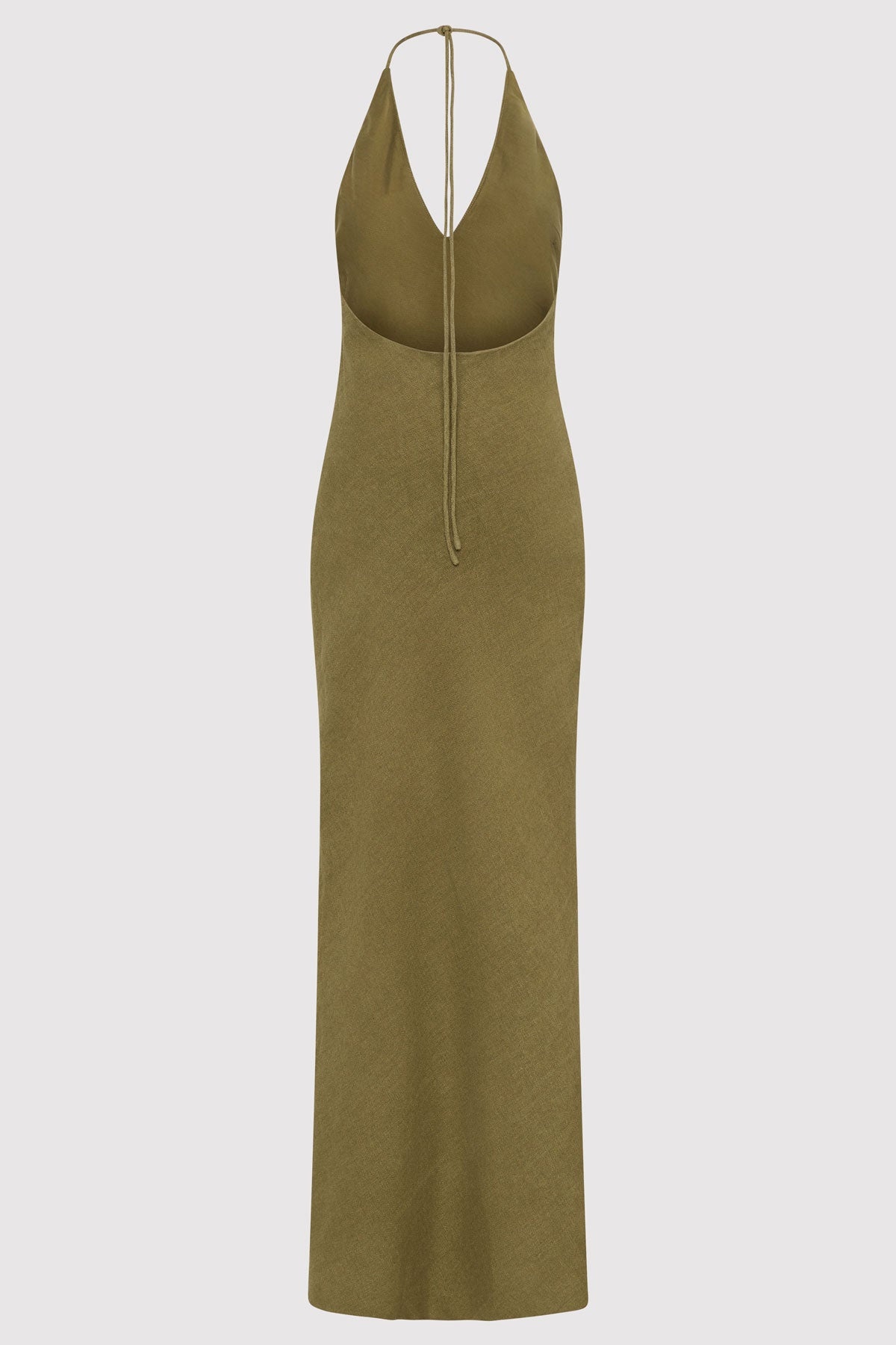 Linen Bias Halter Dress - Olive - 7